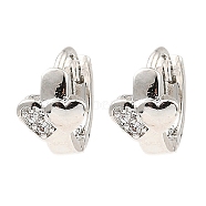 Brass Micro Pave Cubic Zirconia Hoop Earrings, Heart, Platinum, 10x6.5x11.5mm(EJEW-D078-13P)