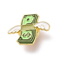 Dollar with Wing Enamel Pin, Creative Alloy Badge for Backpack Clothes, Golden, Green, 17x22x1mm, Pin: 1.1mm(JEWB-H006-35G)