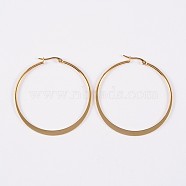 304 Stainless Steel Hoop Earrings, Flat Ring Shape, Hypoallergenic Earrings, Golden, 32x30x2mm, 12 Gauge, Pin: 1mm(EJEW-P040-20-B)