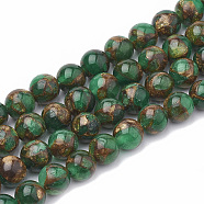 Natural Chalcedony Beads Strands, Imitation Gold Clinquant Stone, Dyed & Heated, Round, Green, 10~10.5mm, Hole: 1mm, about 37~38pcs/strand, 14.96~15.35 inch(38~39cm)(G-S333-10mm-014F)