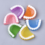 Resin Pendants, with Platinum Plated Iron Findings, False Tooth, Mixed Color, 44~45x29~32x9mm, Hole: 2mm(X-RESI-T028-14)