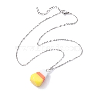 Resin Pendant Necklaces, with Stainless Steel Chain, Candy Corn, Stainless Steel Color, 15.55 inch(39.5cm)(NJEW-JN04845)