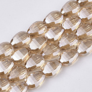 Electroplate Transparent Glass Beads Strands, Pearl Luster Plated, Faceted, Teardrop, Goldenrod, 8.5x6x3.5mm, Hole: 1mm, about 80pcs/strand, 26.38 inch(67cm)(EGLA-T020-05B)