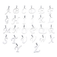 201 Stainless Steel Pendants, Letter A~Z, Stainless Steel Color, 23.5~31x17~34x1.5mm, Hole: 5x9mm, 26pcs/set(STAS-N098-240P)
