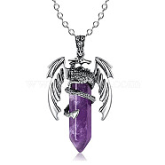 Natural Amethyst Bullet with Dragon Pendant Necklace with Zinc Alloy Chains, 19.69 inch(50cm)(PW-WG99720-07)