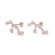 Brass Micro Pave Clear Cubic Zirconia Stud Earrings, with 304 Stainless Steel Pin and Ear Nut, Constellation/Zodiac Sign, Rose Gold, Leo, 15.5x6mm, Pin: 0.8mm(EJEW-F258-01H-RG)