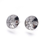 304 Stainless Steel Stud Earrings, Hypoallergenic Earrings, with Ear Nuts/Earring Back, Flat Round with Butterfly/Word Love, Stainless Steel Color, 14x1mm, Pin: 0.6mm, 6pairs/card(EJEW-F234-28P)