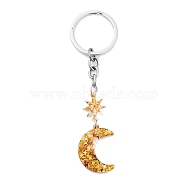 Stainless Steel Keychains, with Acrylic Pendants, Moon, Dark Goldenrod, 10.6cm(KEYC-L030-01P-02)