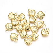 Electroplated Alloy Charms, Long-Lasting Plated, Heart with Word Love, for Valentine's Day, Golden, 12.5x10.5x2.5mm, Hole: 2mm(PALLOY-G267-03G)