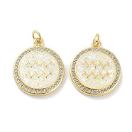 Brass Micro Pave Clear Cubic Zirconia Pendants, with Synthetic Opal and Jump Rings, Real 18K Gold Plated, Flat Round Charms, White, 22x18.5x3mm, Hole: 3mm(KK-L213-032G)