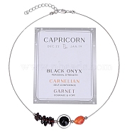 Natural Mixed Gemstone Chips & Round Beaded Pendant Necklaces, Constellation Style Necklace with Platinum Brass Chains, 16.14~19.69 inch(41~50cm)(PW-WG67139-11)