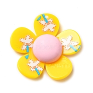 Opaque Resin & Acrylic Pendants, 5-Petal Flower Charms, Gold, 33x34x8mm, Hole: 1.2mm(RESI-H150-02A)