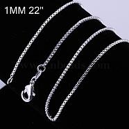 Brass Box Chain Fine Necklaces, with Lobster Claw Clasps, Silver, 22.00x0.06 inch(55.88x0.14cm)(NJEW-BB10849-22)