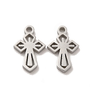 Ion Plating(IP) 304 Stainless Steel Charms, Laser Cut, Religion Cross Charms, Stainless Steel Color, 12.5x8x1.5mm, Hole: 1.4mm(STAS-F292-01P)