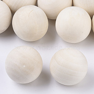 Natural Wooden Round Ball, DIY Decorative Wood Crafting Balls, Unfinished Wood Sphere, No Hole/Undrilled, Undyed, Lead Free, Antique White, 39~40mm(WOOD-T014-40mm)