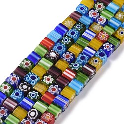 Handmade Millefiori Glass Bead Strands, Cube, Mixed Color, 8x8x8mm, Hole: 1mm, about 48pcs/strands, 16 inch(LAMP-J032-8mm-M)