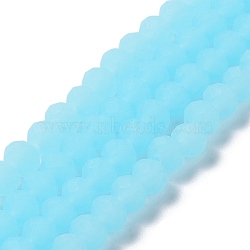 Imitation Jade Solid Color Glass Beads Strands, Faceted, Frosted, Rondelle, Cyan, 8mm, Hole: 1mm, about 65~68pcs/strand, 15.7~16.1 inch(40~41cm)(EGLA-A034-J8mm-MD04)