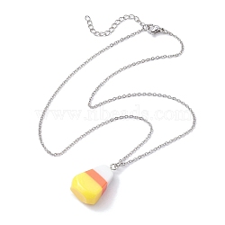 Resin Pendant Necklaces, with Stainless Steel Chain, Candy Corn, Stainless Steel Color, 15.55 inch(39.5cm)(NJEW-JN04845)