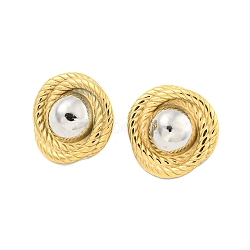 304 Stainless Steel Studs Earring, Flat Round with Screw thread, Mixed Color, 24x24mm(EJEW-Q383-01)