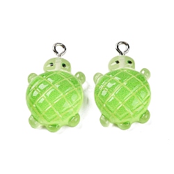 Gradient Color & Luminous Opaque Resin Pendants, Glow in the Dark, Turtle, Pale Green, 26x16x7mm, Hole: 2mm(RESI-S011-01F)