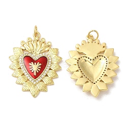 Rack Plating Brass Pendants,  with Cubic Zirconia and Enamel, Lead Free & Cadmium Free, Long-Lasting Plated, Heart, Real 18K Gold Plated, 32x24.5x3mm, Hole: 3.8mm(KK-C030-05G)