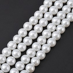 White Glass Pearl Round Loose Beads For Jewelry Necklace Craft Making, 10mm, Hole: 1~1.5mm, about 85pcs/strand(X-HY-10D-B01)