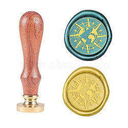 Wax Seal Stamp Set, Sealing Wax Stamp Solid Brass Head,  Wood Handle Retro Brass Stamp Kit Removable, for Envelopes Invitations, Gift Card, Earth Pattern, 83x22mm, Head: 7.5mm, Stamps: 25x14.5mm(AJEW-WH0131-629)