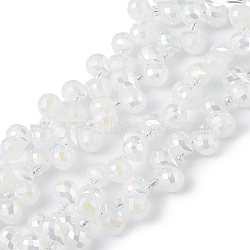 Imitation Jade Glass Beads Strands, Faceted, Top Drilled Teardrop, AB Color Plated, White, 10x7.5~8mm, Hole: 0.8~1mm, about 95~100pcs/strand, 23.23~26.77(59~68cm)(EGLA-F152-A02)