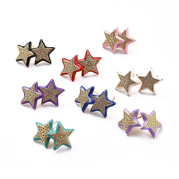 Star Sparkling Cubic Zirconia Stud Earring for Her, Real 18K Gold Plated Brass Enamel Earrings, Mixed Color, 14x14~15x2.5mm, Pin: 0.8mm