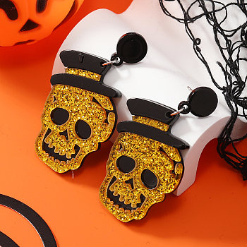 Halloween Skull Stud Earrings, Acrylic Dangle Fashion Statement Jewelry Accessories, Yellow