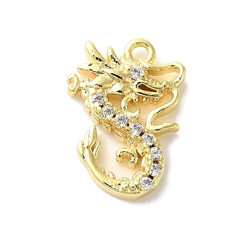 Brass Micro Pave Cubic Zirconia Charms, Dragon, Golden, 12.5x9x2.5mm, Hole: 0.9mm