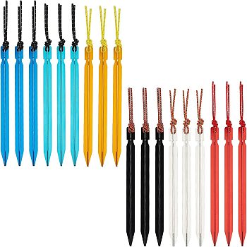 SUPERFINDINGS Aluminum Alloy Tent Stakes, Heavy Duty Ground Pegs, Lightweight Outdoor Tent Camping Spikes, Mixed Color, 180x11x13mm, Hole: 4mm, 18pcs/set