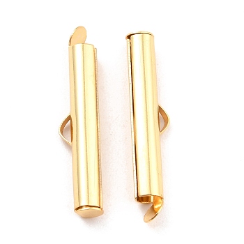 304 Stainless Steel Slide On End Clasp Tubes, Slider End Caps, Real 18K Gold Plated, 25x6x4mm, Hole: 3.5x1.5mm, Inner Diameter: 3mm
