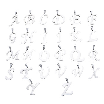 201 Stainless Steel Pendants, Letter A~Z, Stainless Steel Color, 23.5~31x17~34x1.5mm, Hole: 5x9mm, 26pcs/set