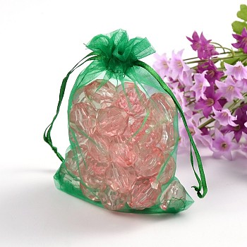 Organza Bags, Rectangle, Green, about 10cm wide, 15cm long