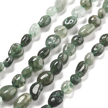 Natural Green Rutilated Quartz Beads Strands, Nuggets, 4.5~10.5x5~8x3.5~7mm, Hole: 0.8mm, about 54~55pcs/strand, 15.35''~15.75''(39~40cm)