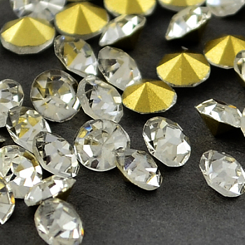 Glass Pointed Back Rhinestone, Back Plated, Diamond, Crystal, 2.3~2.4mm, about 144pcs/gross
