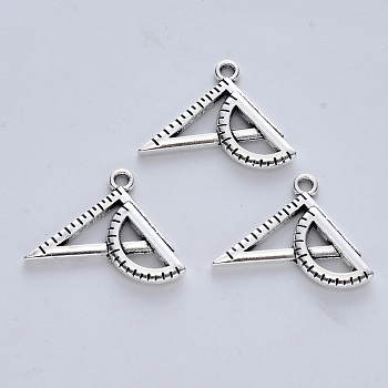 Tibetan Style Alloy Pendants for Teachers' Day, Cadmium Free & Lead Free, Ruler, Antique Silver, 17.5x24x2mm, Hole: 1.8mm, about 375pcs/500g