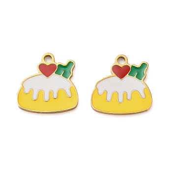 304 Stainless Steel Charms, with Enamel, Ion Plating(IP), Real 18K Gold Plated, Cake, 14x14x1.5mm, Hole: 1.6mm