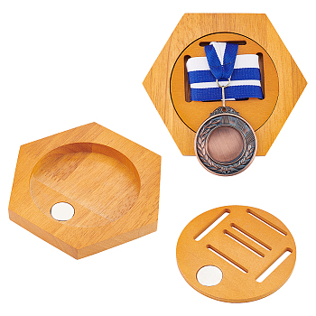 Self Adhesive Wooden Medal Holders, Hexagon Medal Rack, Goldenrod, 119x137x16mm