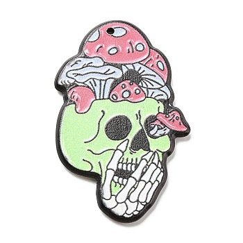 Halloween Theme Acrylic Pendants, Mushroom, Skull, 43.5x28x2.5mm, Hole: 1.5mm