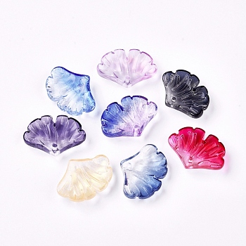 Transparent Glass Pendants, with Glitter Powder, Leaf, Mixed Color, 14.5x20x4.5mm, Hole: 1.5mm