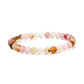 Colorful Tigerskin Glass Round Beads Stretch Bracelet for Teen Girl Women, Beads: 6.5x6mm, Inner Diameter: 2-1/4 inch(5.6cm)