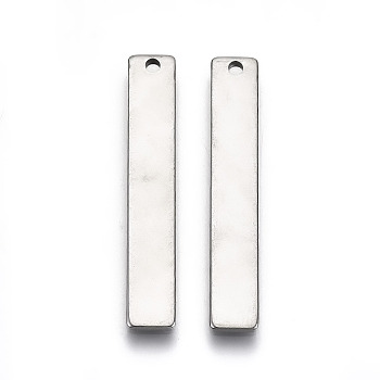 201 Stainless Steel Pendants, Stamping Blank Tag, Rectangle/Bar, Stainless Steel Color, 32x5x1mm, Hole: 1.4mm