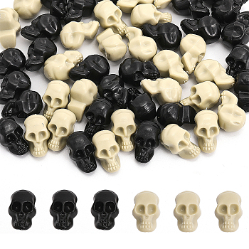 120Pcs 2 Colors Halloween Plastic Beads, No Hole, Skull, Mixed Color, 20.5x12.5x13mm, 60pcs/color