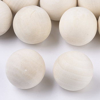 Natural Wooden Round Ball, DIY Decorative Wood Crafting Balls, Unfinished Wood Sphere, No Hole/Undrilled, Undyed, Lead Free, Antique White, 39~40mm