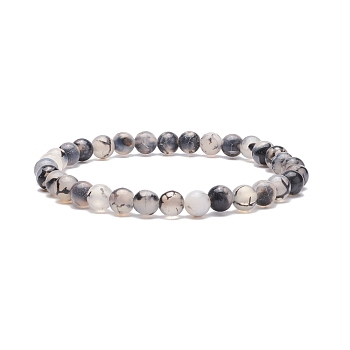 Natural Agate Round Beaded Stretch Bracelet, Gemstone Jewelry for Women, Inner Diameter: 2-1/8 inch(5.34cm), Beads: 6.5mm