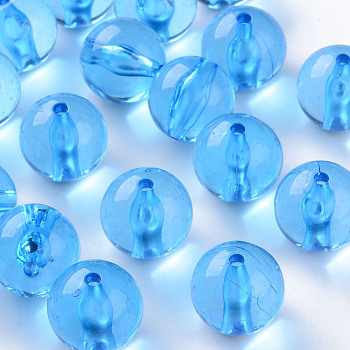 Transparent Acrylic Beads, Round, Deep Sky Blue, 20x19mm, Hole: 3mm, about 111pcs/500g