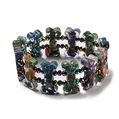 Jaspe impérial naturel teint avec bracelets extensibles en perles de résine(BJEW-G698-01B-05)-2