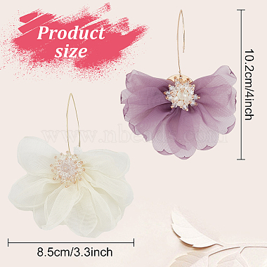 2 Pairs 2 Colors Lace Flower with Crystal Rhinestone Dangle Earrings(EJEW-AN0001-20)-2